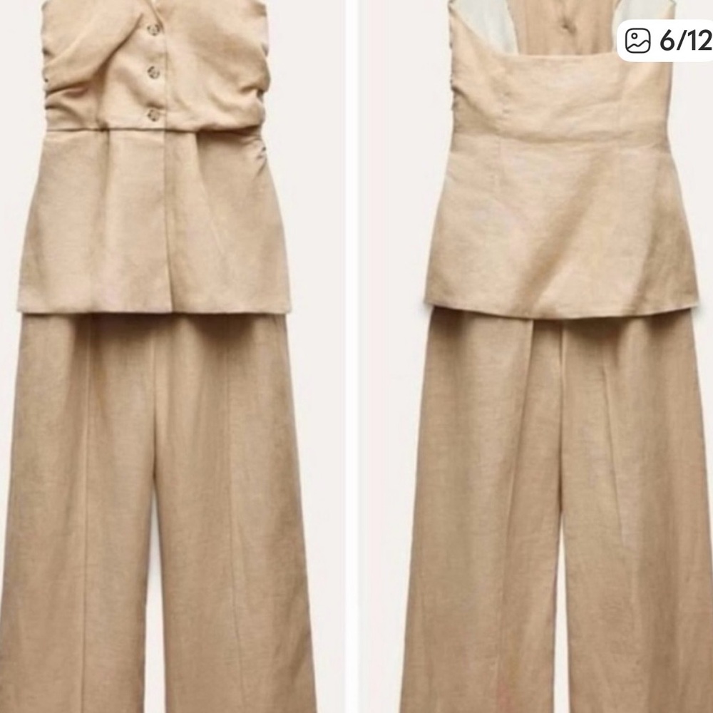Zara chic  Tan Wide-Leg Linen Pants Suit - Women - Picture 2 of 6